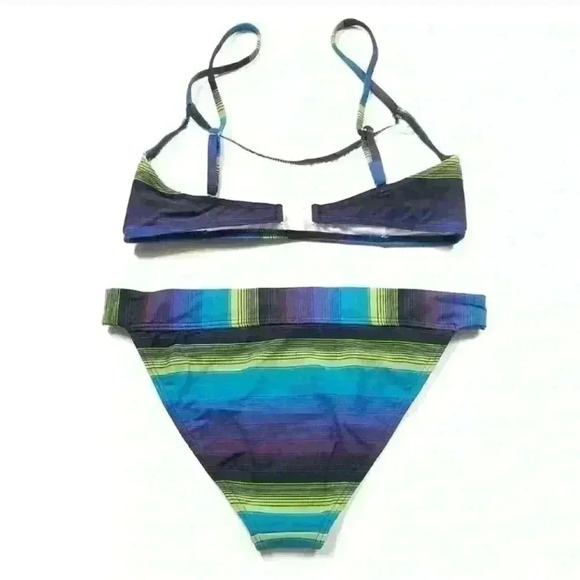 👙 Striped Bikini True To Size Boutique Brand Blue Purple and Green - Picture 2 of 4
